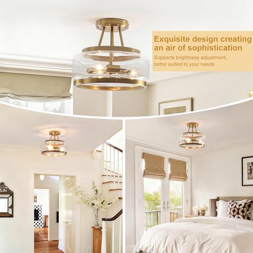 11.8" Gold Semi Flush Mount Ceiling Light