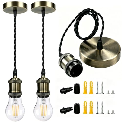 UL Listed] Vintage Brass Pendant Light Kit Industrial
