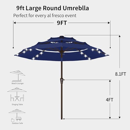 9ft 3 Tier Patio Umbrella with Solar Lights