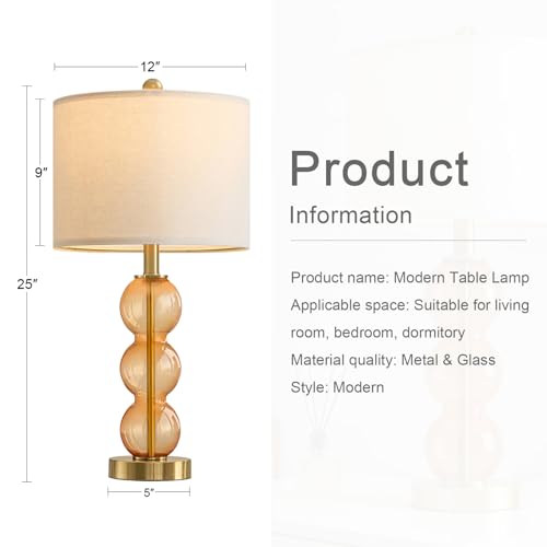25" Amber Glass Table Lamps for Living Room (2 Count)
