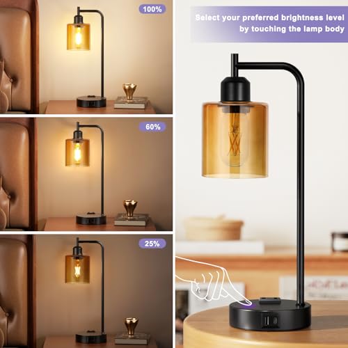 Industrial Touch Nightstand Lamps for Bedrooms Set of 2 (2 Count)