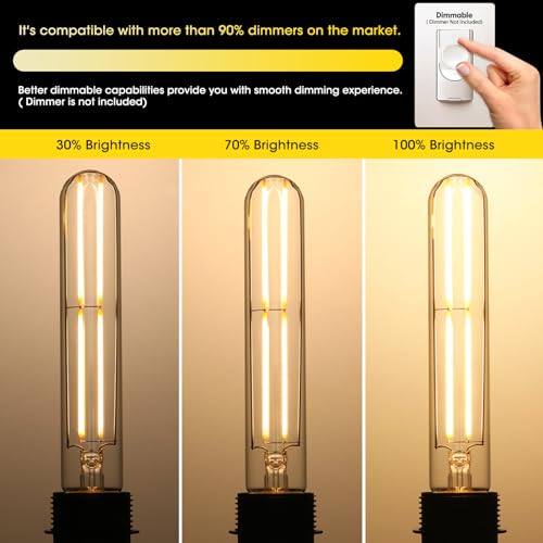 Dimmable E26 Light Bulb 6W Equal 60 watt LED Light Bulbs AC120V Warm White 2700K Edison 60 Watt 750LM T10 Bulb for Rustic Pendant (6 Count)