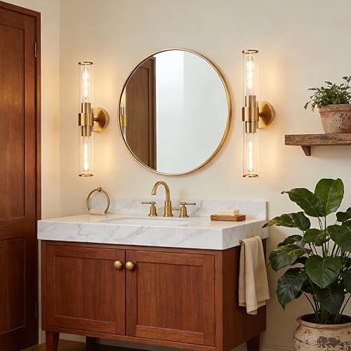 Hardwired Gold Bathroom Vanity Light Clear Glass Wall Sconce 2 Pack (2 Count)
