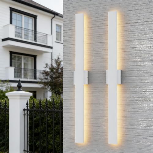 31.5" LED Outdoor White Wall Sconce (2 Count)