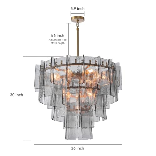 36 Inch Gold Tiered Smoky Glass Chandelier