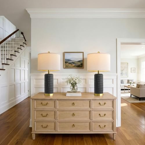 25'' Black Ceramic Table Lamps Set of 2 with Gold Base for Bedroom Living Room (2 Count)