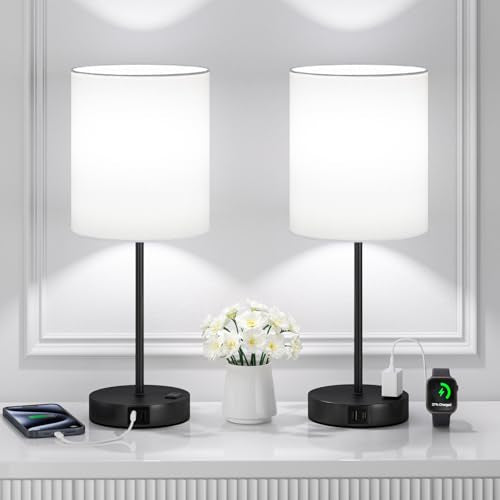White Black Touch Lamps for Bedroom Set of 2 (2 Count)