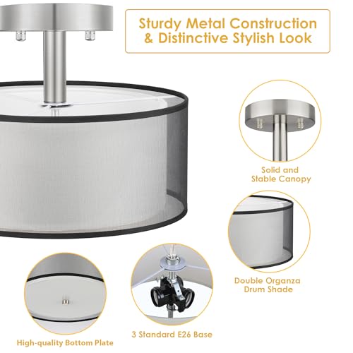 3 Light Semi Flush Mount Ceiling Light Fixture