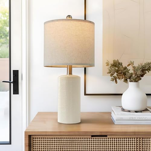 20.25" Small Single Table Lamp for Bedroom Modern Ceramic Nightstand Lamp