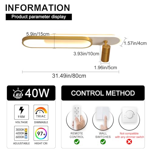 31.4inch Modern LED Ceiling Light 40w Gold Linear Ceiling Light