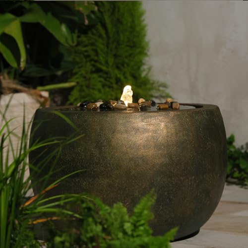 Garden Water Fountain Outdoor Bubbler Water Feature Indoor with Lights & Pump and Pebbles Waterfall Fountains Concrete Effect for Patio Deck Yard Home Decor Gold