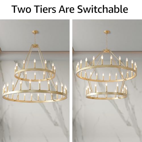 48" Gold Wagon Wheel Chandelier Foyer Chandeliers for High Ceilings