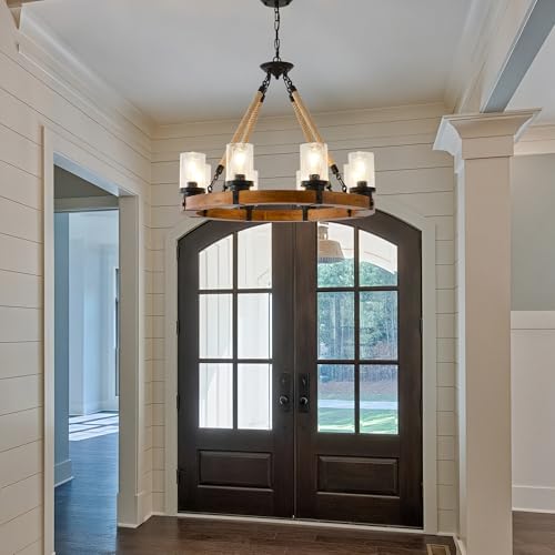 Rustic 8 Light Wagon Wheel Chandelier