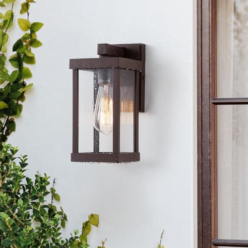 11" Classic Outdoor Wall Sconce 1 Light in Oil Rubbed Bronze Rectangular Metal Frame and Clear Glass Shade Waterproof Porch Light Patio Light Pack of 2 (2 Count)