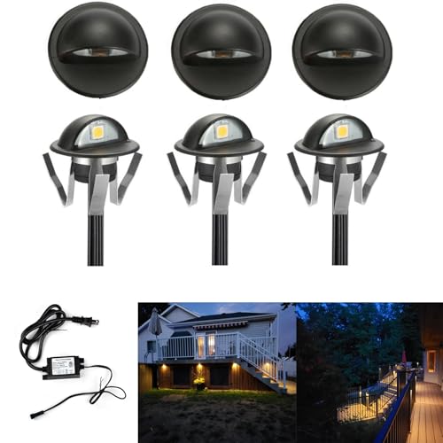 Pack of 6 Warm White LED Deck Lights kit Φ1.38 Outdoor Garden Yard Decoration Lamp Recessed Pathway Step Warm White LED Lighting (6 Count)