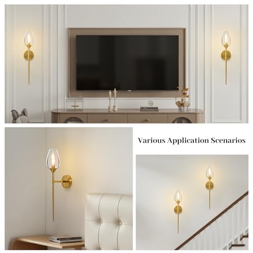 Set of 2 Gold Glass Wall Sconce Light