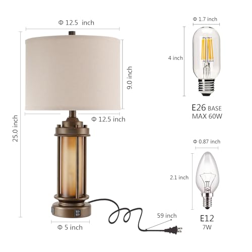 Set of 2 Farmhouse Table Lamps with 2 USB C+A Ports (2 Count)