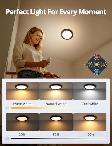 Black Battery Powered Motion Sensor Ceiling Lights Wireless