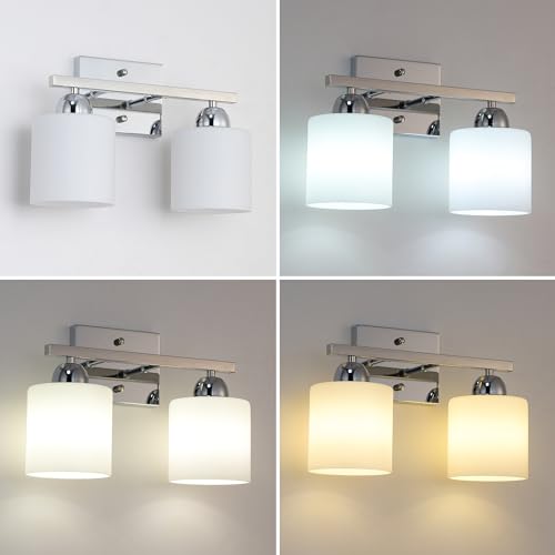 Stainless Steel Milk Glass Vanity Lights for Bathroom