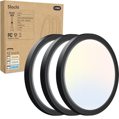 3 PackFlush Mount LED Ceiling Light Fixture Black