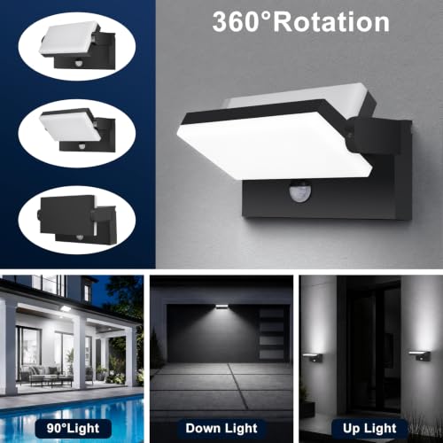 60W Motion Sensor Outdoor Wall Lights 360° Rotatable LED Panel 5000K