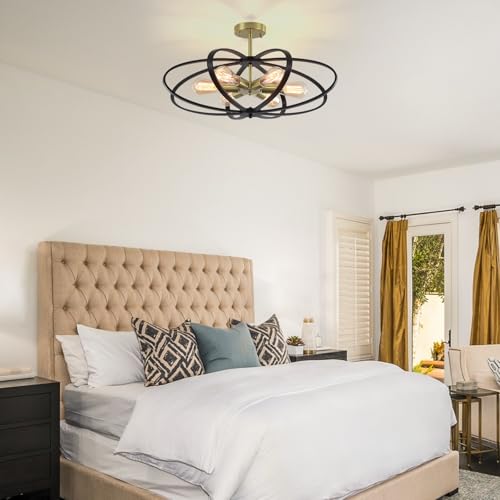Semi Flush Mount Ceiling Light Fixture Chandelier 25''Black Gold Bedroom Ceiling Lights 6 (6 Count)