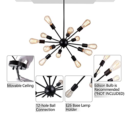 12 Light Black Farmhouse Sputnik Chandeliers for Dining Room Light Fixture