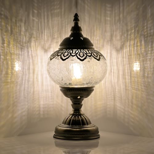 Turkish Moroccan Table Lamp Lantern with Handmade Mosaic Glass Lampshade Tiffany Style Bohemian Stained Glass Decorative Desk Lamps Bedside Night Lights for Bedroom