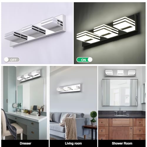 LED Vanity Lights 20in Bathroom Lights Fixtures over Mirror 3 Light LED Lighting Fixture for Bathroom 18W Mirror Lighting Fixture Modern Bath Light Bar Chrome Bath Lamps 6000K Vanity Wall Scone