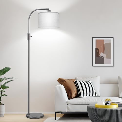 Upgraded Modern Arc Dimmable Tall Standing Floor Lamp with Gray Shade