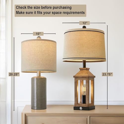 Small Table Lamps Set of 2 for Living Room 20.25" Grey Lamps Bedside Lamps (2 Count)