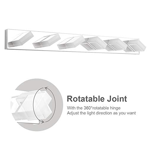 Modern LED Bathroom Vanity Lights 6 Lights Acrylic Stainless Steel LED Vanity Light Fixtures for Bathroom Lighting 6000K Cool White Light