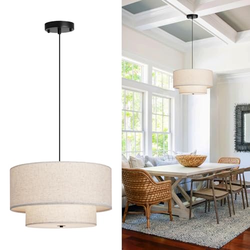 18" Modern Double Drum Fabric Pendant Light