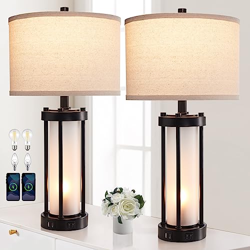Set of 2 Modern Table Lamps for Living Room with 2 USB Ports (2 Count)
