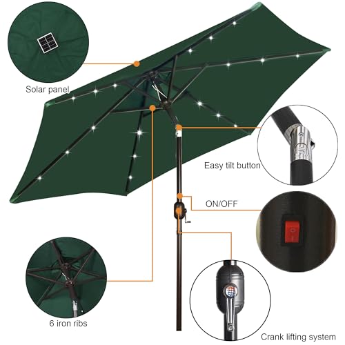 7.5 ft Solar Umbrella 18 LED Lighted Patio Umbrella Table Market Umbrella