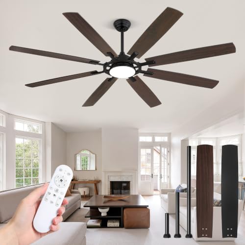 72 Inch Black Ceiling Fans with 3CCT Lights and Remote (Black / 72")