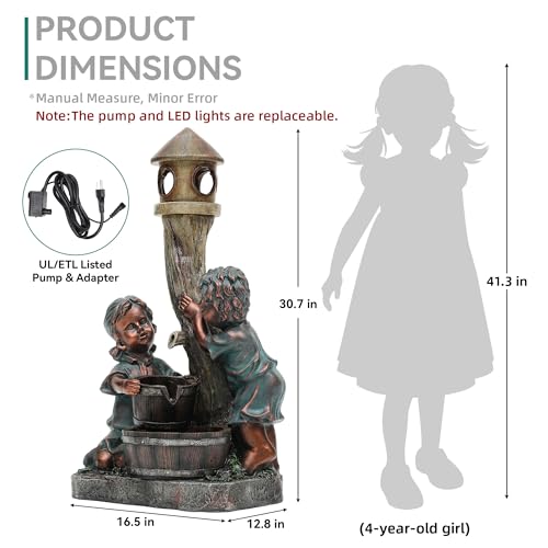 31" Boy and Girl Outdoor Fountain LED 3