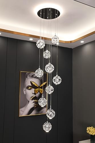 10 Light High Ceilings Long Chandeliers Modern Crystal Staircase Chandelier Hanging Flush Mount Lighting Fixtures for Spiral Staircase (127 Count)