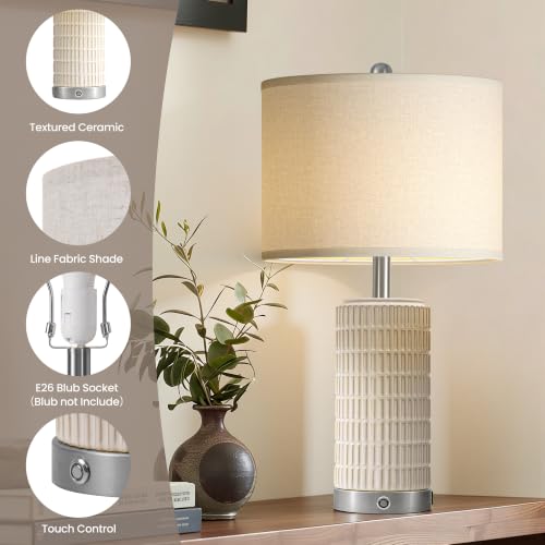 25" Ceramic Touch Table Lamp Set of 2 for Living Room and bedroom White (2 Count)