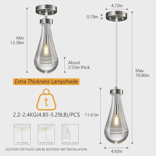 Raindrop Pendant Lights Kitchen Island Teardrop Nickel Hanging Light Fixtures Clear Solid Glass Pendant Light Modern Chandeliers for Dining Room Porch Corridor Living Room
