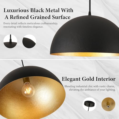 12" Black and Gold Farmhouse Pendant Light Fixtures