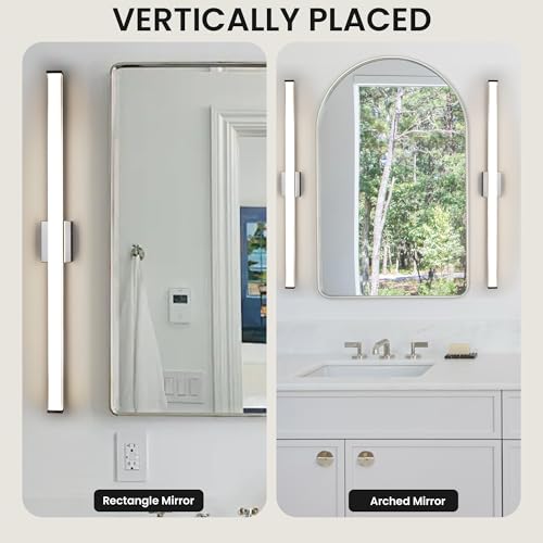 Modern LED Bathroom Vanity Light 48 inch 32W Dimmable 3CCT Bathroom Light Fixture Over Mirror Rectangle Bath Vanity Light Bar with Double Layer Acrylic Shade (48 inch(es))