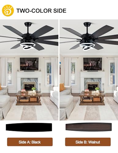 72 Inch Black Modern Ceiling Fans with Lights