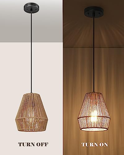 3 Pack Japandi Woven Pendant Lights 7” Modern Boho Hanging Lamp with Handwoven Rattan Shade (3 Count)