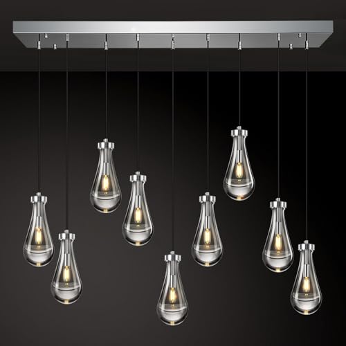 Modern Raindrop Pendant Lights Kitchen Island Teardrop Chrome Hanging Light Fixture Clear Solid Glass Chandeliers Crystal Pendant Light for Porch Living Room Dining Room