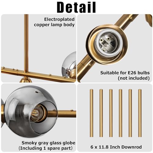 5 Lights Gold Linear Chandelier Modern Dining Room Light Fixture 36.6 Inch