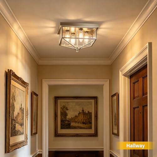Farmhouse Style Square Flush Mount Ceiling Light