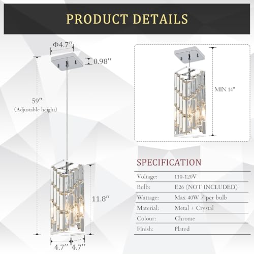 Chrome Crystal Pendant Light 3 (3 Count)