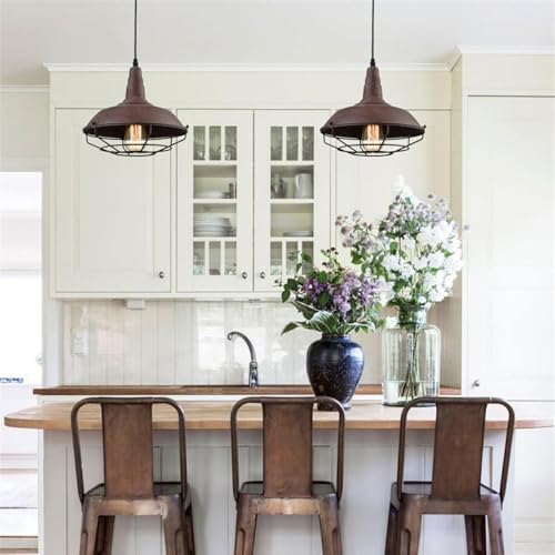 Barn Style Pendant Light Farmhouse Caged Pendant Lighting Industrial Metal Wire Hanging Pendant Light Barn Pendant Light Fixtures for Kitchen Island Hallway Foyer
