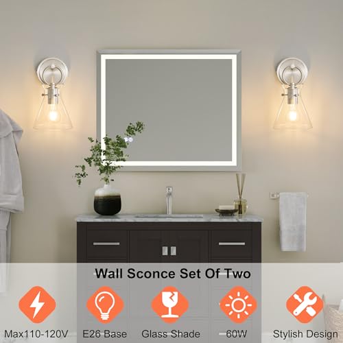 Wall Sconce for Bathroom 6" Clear Glass Shade Nickel 1 Pack